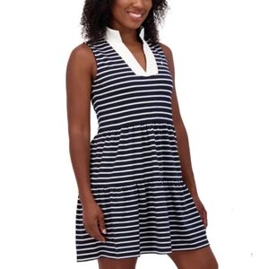 Nautica Women's XXL (14/16) Tiered Navy Stripe Midi Dress Collar Sleeveless NWT